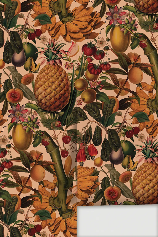 Juicy Fruit Wallpaper peach vintage botanicals with tropical fruits like pineapples and mangos on Tampa Home & Garden Store