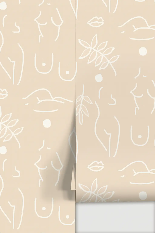 Neutral Nudes Wallpaper nude and white line art on beige by Samantha Santana Creative on Tampa Home & Garden Store