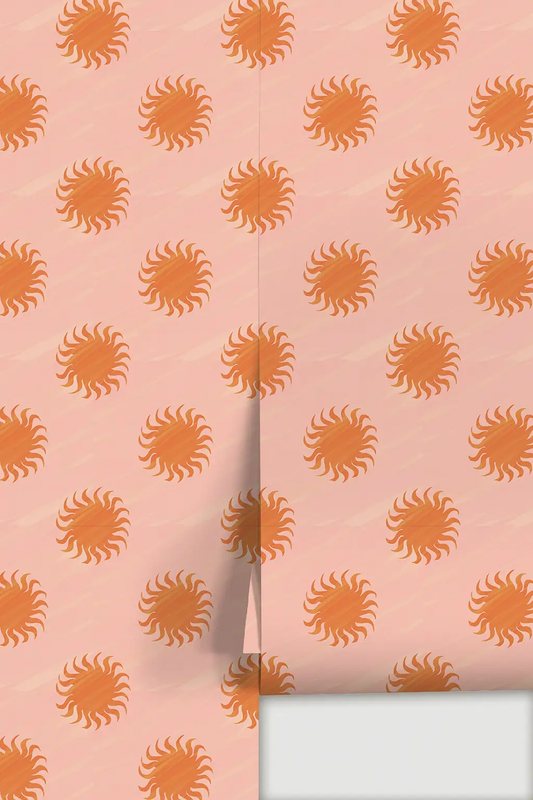 Sol Wallpaper pink and orange sunburst pattern by Samantha Santana Creative on Tampa Home & Garden Store