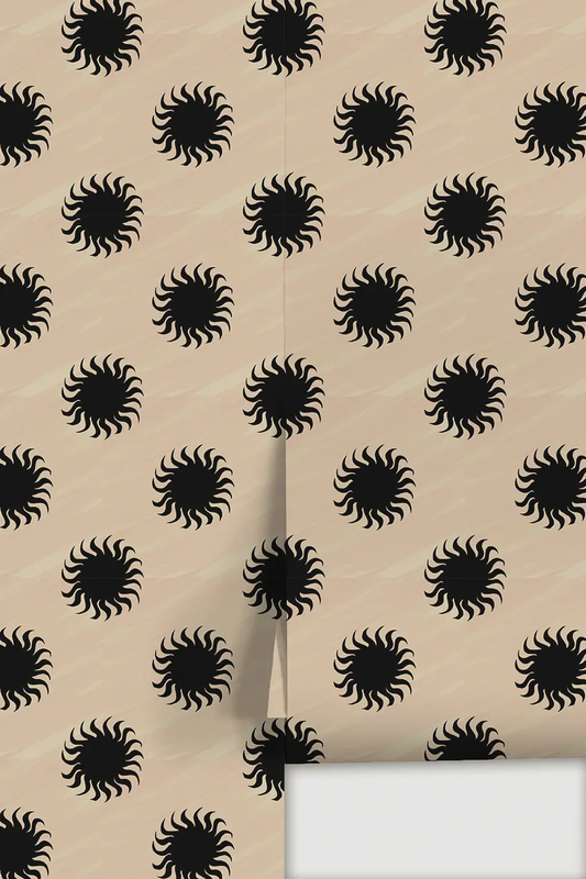 Sol Wallpaper tan and black sunburst pattern wallpaper by Samantha Santana Creative on Tampa Home & Garden Store