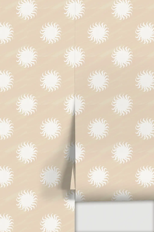 Sol Wallpaper tan and white sunburst pattern by Samantha Santana Creative wallpaper on Tampa Home & Garden Store