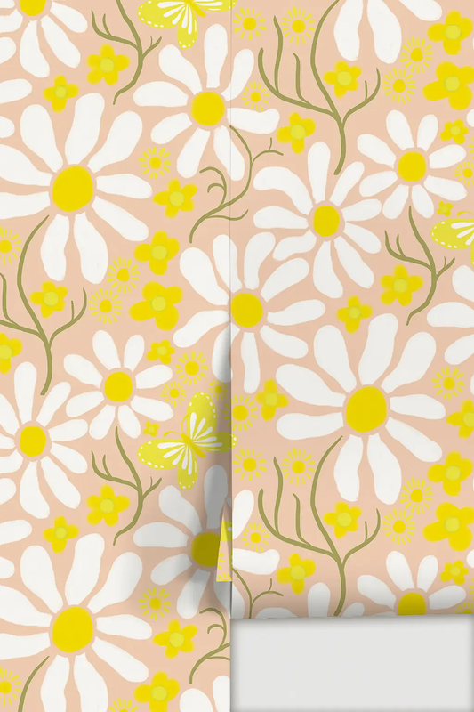 Spring Daze Wallpaper Peach and Daisies peach background with white daisies on Tampa Home & Garden Store