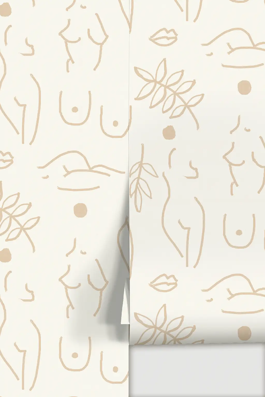 Neutral Nudes wallpaper white and tan with abstract nude line art on Tampa Home & Garden Store