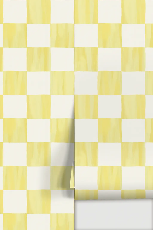 Checkers wallpaper Lemon Peel peel-and-stick, yellow and white checker pattern on Tampa Home & Garden Store