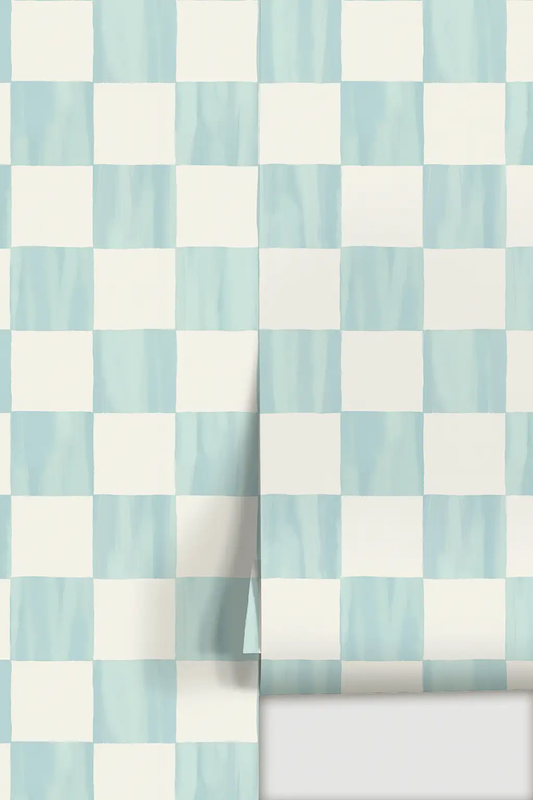 Checkers wallpaper light blue peel and stick by Samantha Santana Creative on Tampa Home & Garden Store