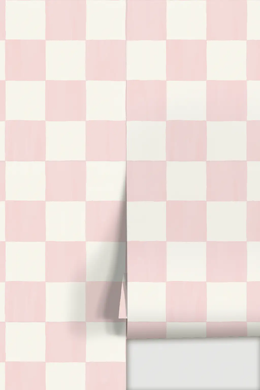 Checkers Wallpaper Blush Peel-and-Stick pink cream checker pattern on Tampa Home & Garden Store