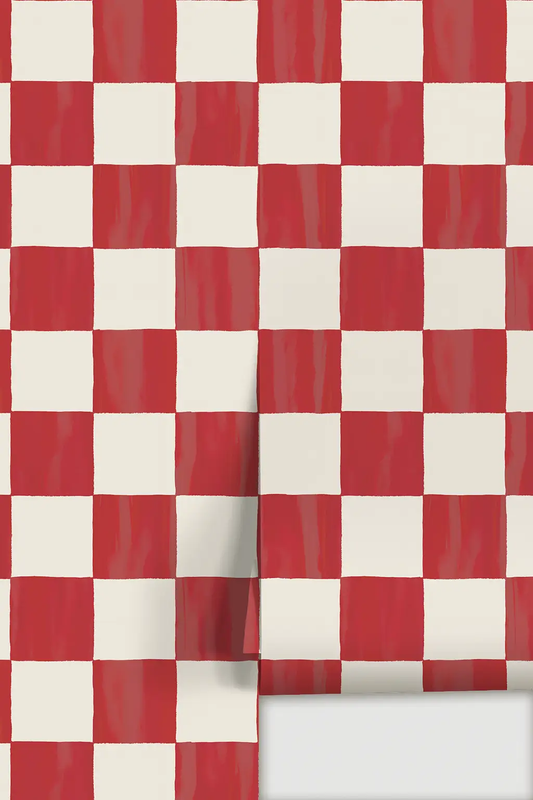 Red Checkers Peel and Stick Wallpaper with red and cream checkerboard pattern on Tampa Home & Garden Store