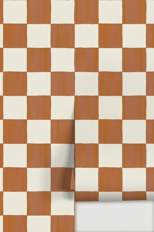 Checkers Wallpaper Rust Peel-and-Stick in rust orange and cream checker pattern on Tampa Home & Garden Store