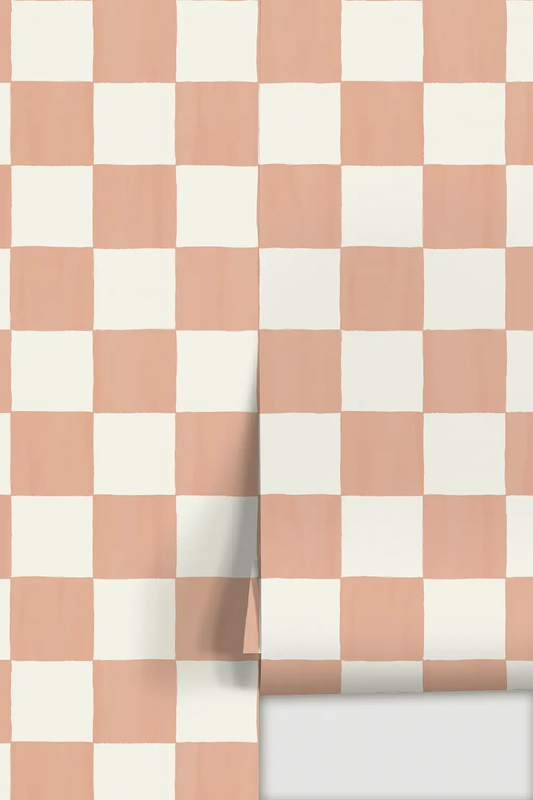 Wallpaper Checkers Terra Cotta and Ivory, peel and stick sample by Samantha Santana Creative on Tampa Home & Garden Store