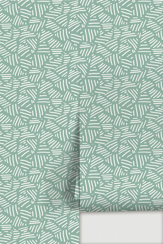 Mint Stripes Wallpaper by Samantha Santana Creative, teal with white stripes on Tampa Home & Garden Store