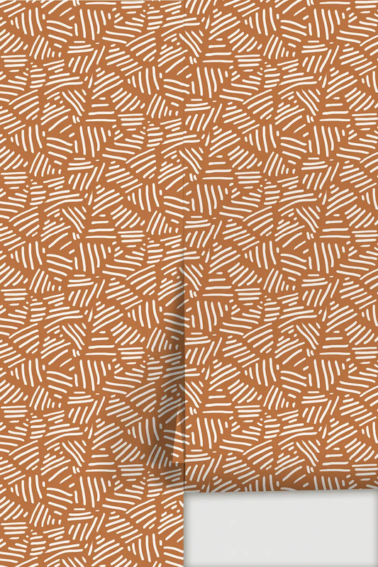 Wallpaper Simple Stripes Burnt Orange with white stripe pattern, sample with seam on Tampa Home & Garden Store