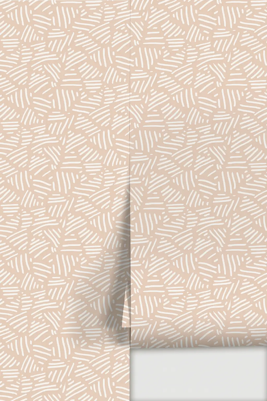 Simple Stripes Wallpaper peach color by Samantha Santana Creative with white striped pattern on Tampa Home & Garden Store