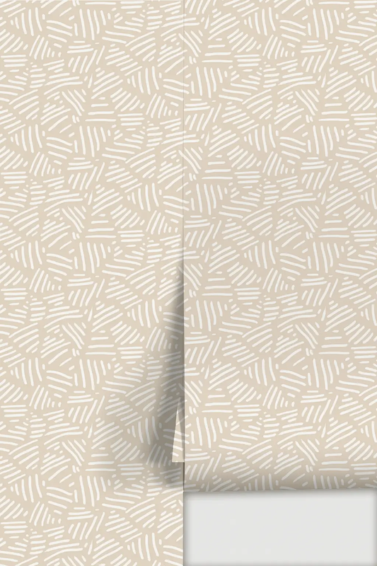 Wallpaper Simple Stripes tan and white by Samantha Santana Creative, backdrop with white stripes on Tampa Home & Garden Store