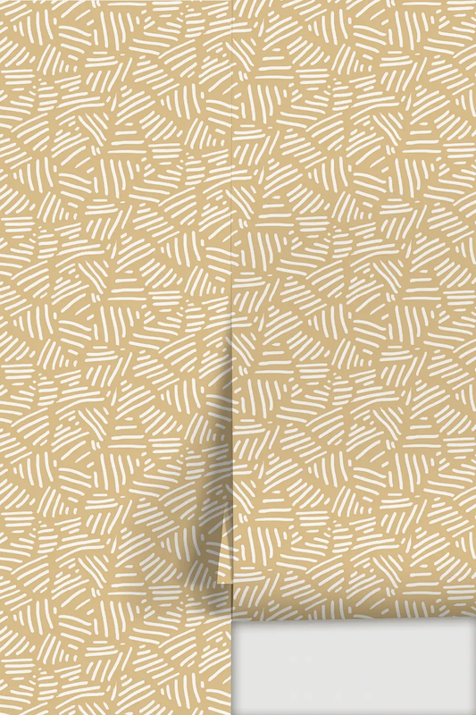 Wallpaper Simple Stripes Yellow Accent with white stripes on tan background, 2 panels on Tampa Home & Garden Store