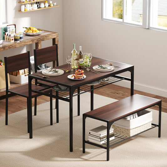 Mesa de Cocina Rectangular de Estilo Industrial con Banco y Sillas - Nogal