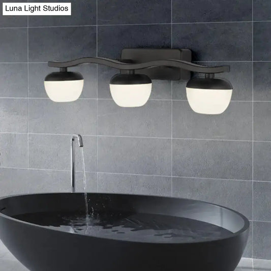 Wave Design Black Acrylic 3-Head Vanity Lamp with curved arms and glass shades by Decorbites on Tampa Home & Garden Store
