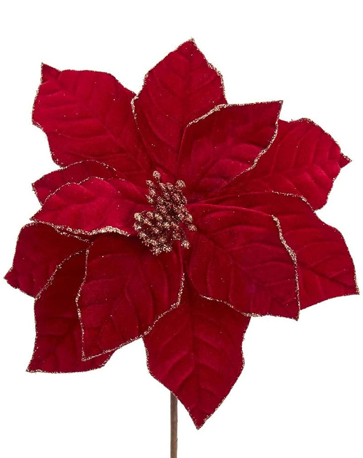 Poinsettia rouge rubis et or - 35,5 cm