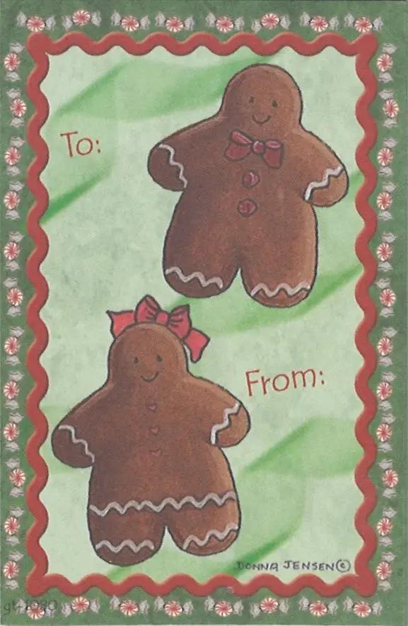 Gift Tags Grandma's Gingerbread Christmas; green card with gingerbread figures on Tampa Home & Garden Store