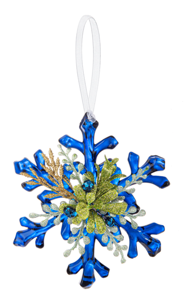 Mistletoe Snowflake Ornament in Twilight Sapphire, blue snowflake with gold glitter accents on Tampa Home & Garden Store