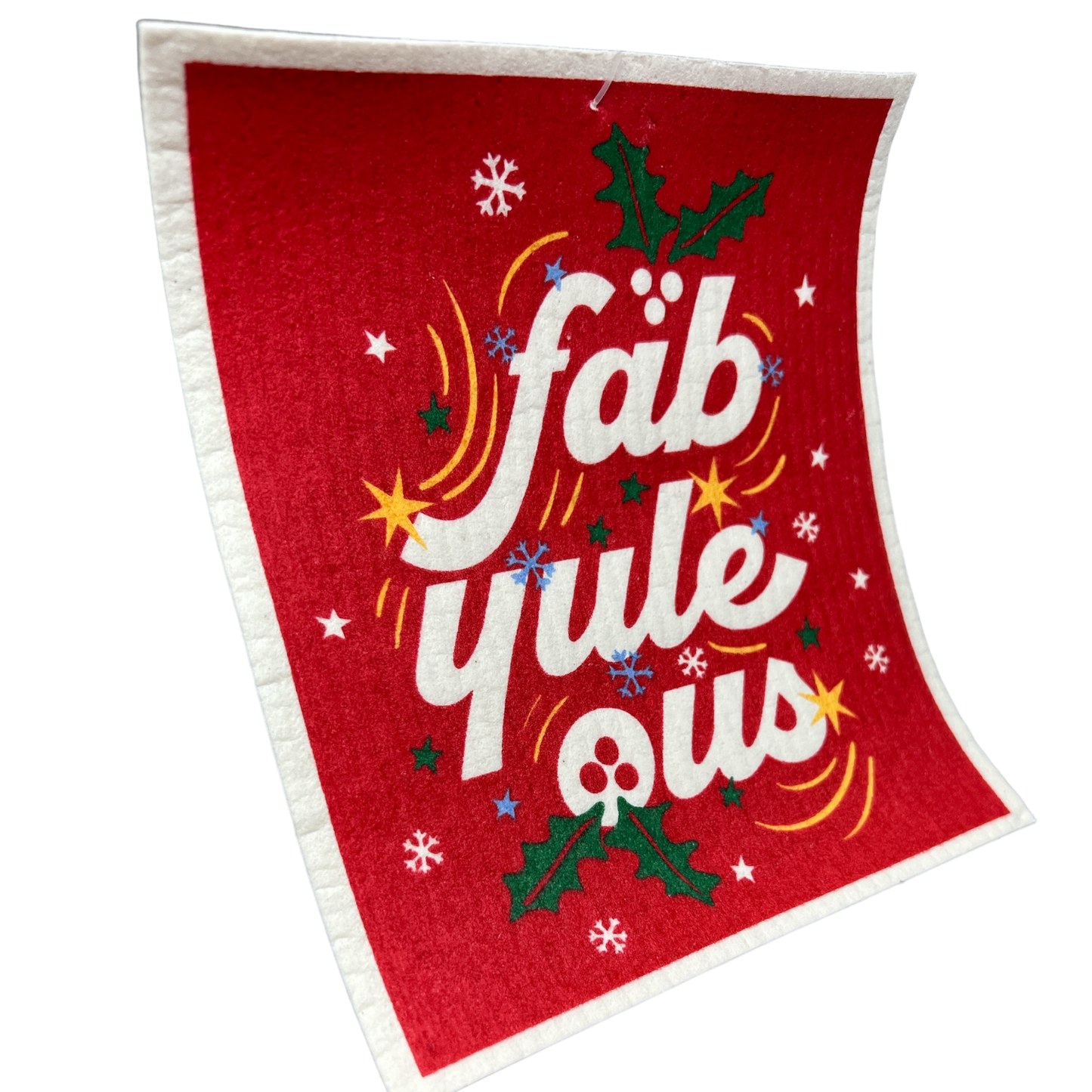 Swedish dish cloth red holiday towel with holly and snowflakes eco-friendly reusable on Tampa Home & Garden Store