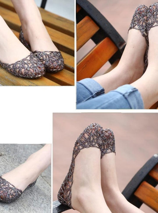 Stevvex crystal lattice sandals, bronze glitter, slip-on flats on Tampa Home & Garden Store