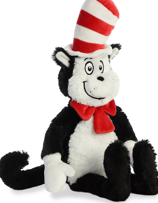 Dr Seuss Cat in the Hat plush with tall red and white striped hat and red bow tie on Tampa Home & Garden Store