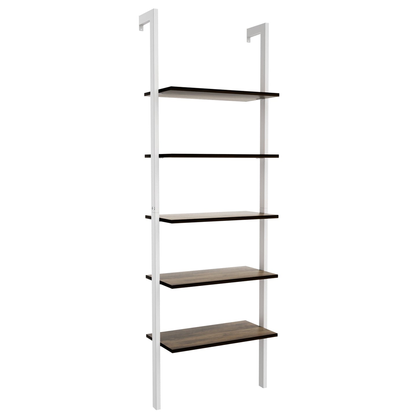 5-Tier Wood Look Ladder Shelf with Metal Frame for Home-Black