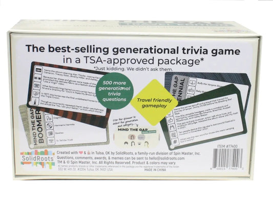Mind the Gap Travel Edition trivia game by The Country Christmas Loft TSA-approved packaging on Tampa Home & Garden Store