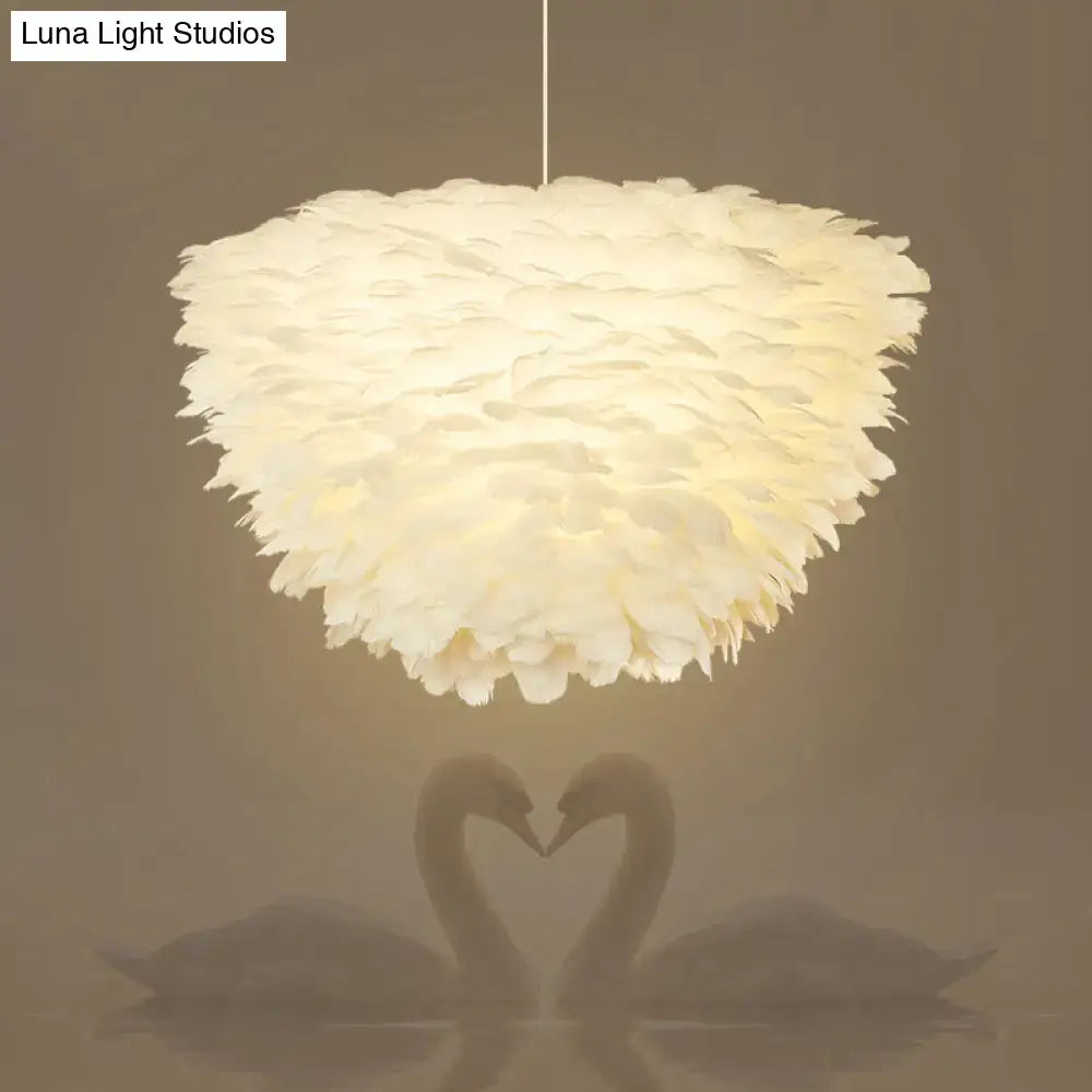 White floral feather pendant chandelier with fluffy shade, Decorbites ceiling light on Tampa Home & Garden Store