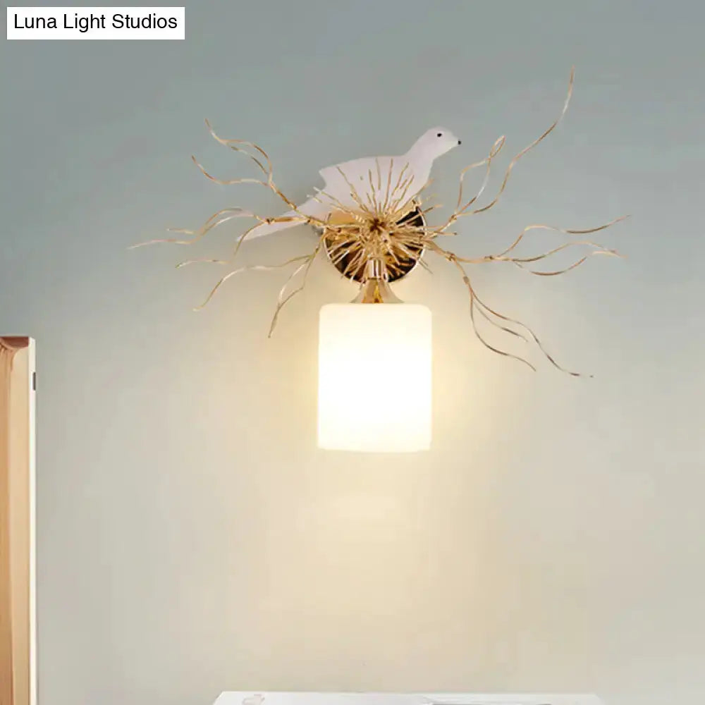 Decorbites 1-light white glass wall lamp with bird accent for bedroom on Tampa Home & Garden Store
