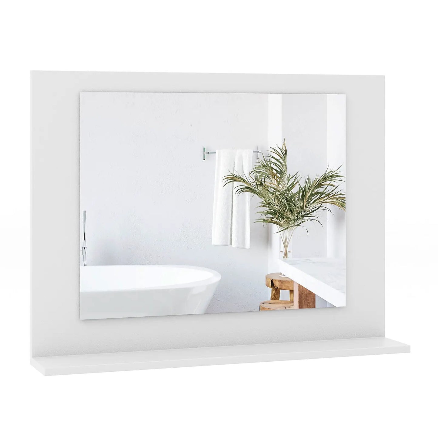 Rectangle Bathroom Mirror with Shelf 23.5 x 17.5 Inch and Wood Frame-Brown - Tampa Home & Garden Store