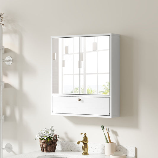 Double Door Wall-Mounted Bathroom Mirrored Medicine Cabinet-White - Tampa Home & Garden Store