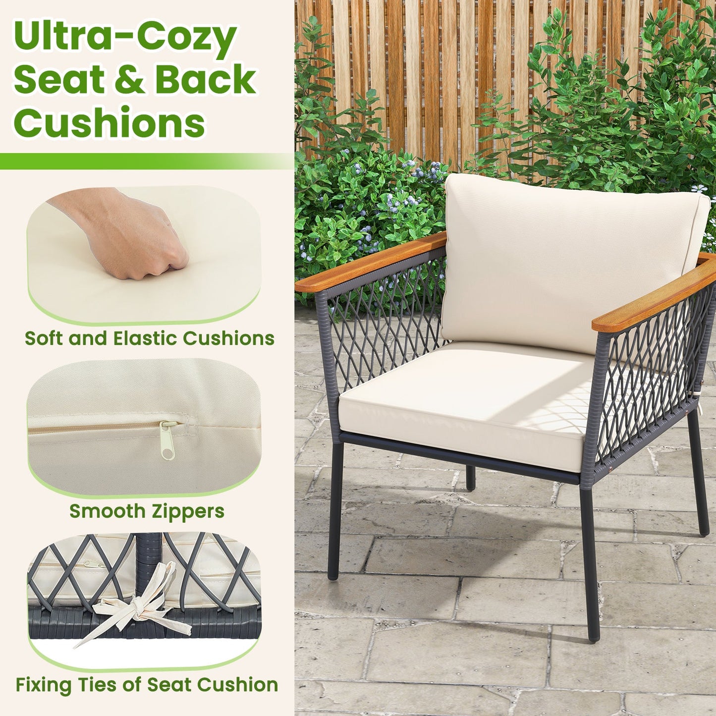 Juego de muebles de ratán de 4 piezas para patio con mesa de centro de 2 niveles - Blanco
