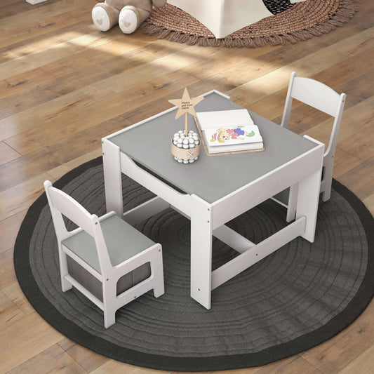 Kids table and chairs set with storage boxes, white frames and gray tabletop DirectDeals on Tampa Home & Garden Store