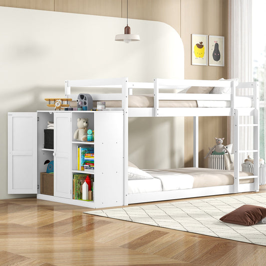 Twin Size Bunk Bed with Convertible Bookcase and Ladder-White - Tampa Home & Garden Store