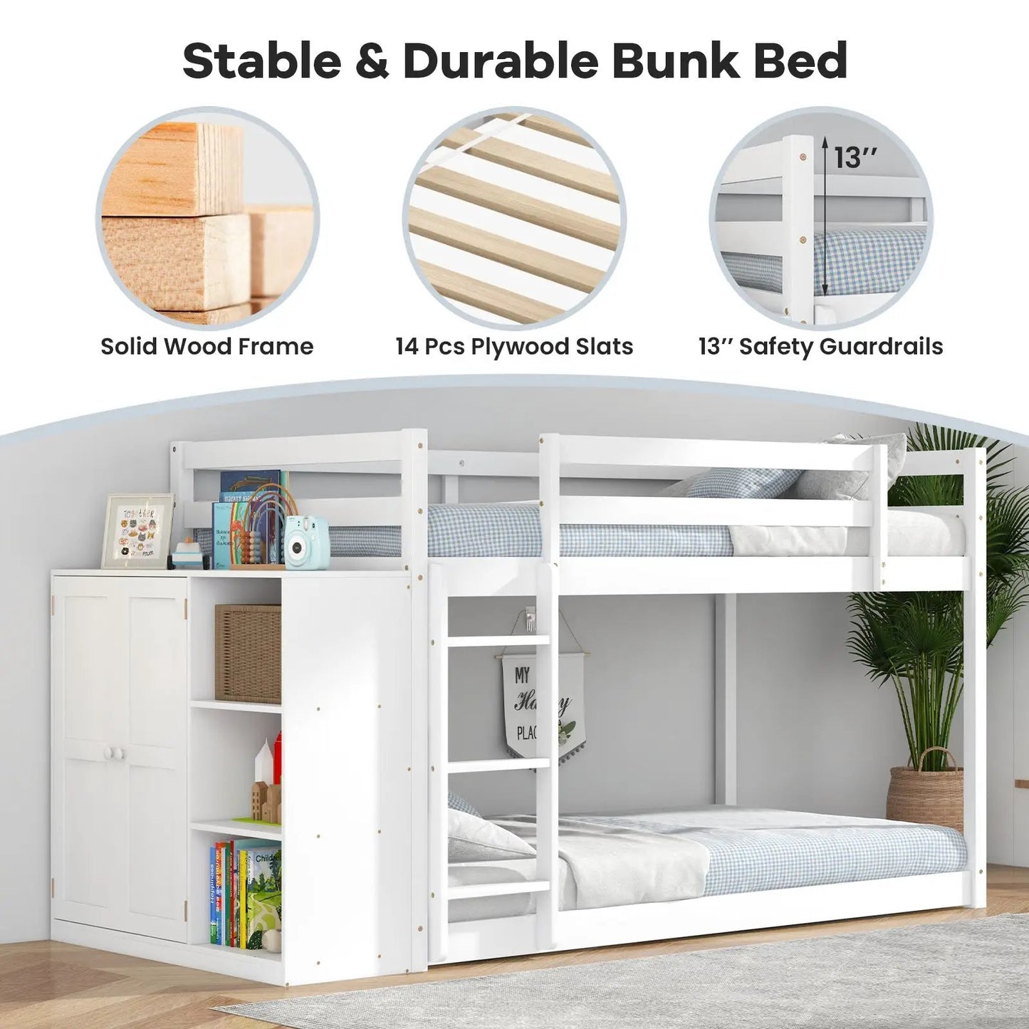 Twin-size bunk bed with built-in convertible bookcase and ladder in white by DirectDeals on Tampa Home & Garden Store