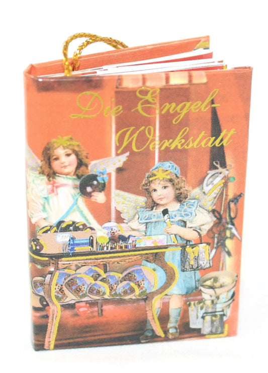 Popup Mini Book German Ornament Red novelty with angel scenes, gold cord by Country Loft on Tampa Home & Garden Store