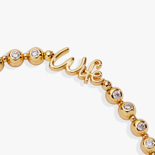 Wife Elongated Crystal Stretch Bracelet by ALEX AND ANI, gold-tone beads with crystal accents on Tampa Home & Garden Store
