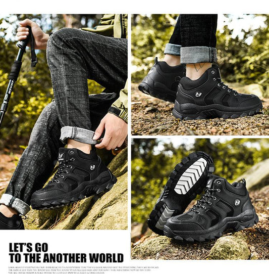 Stevvex black winter ankle boots, high-top hiking boots with lace-up and anti-slip sole on Tampa Home & Garden Store