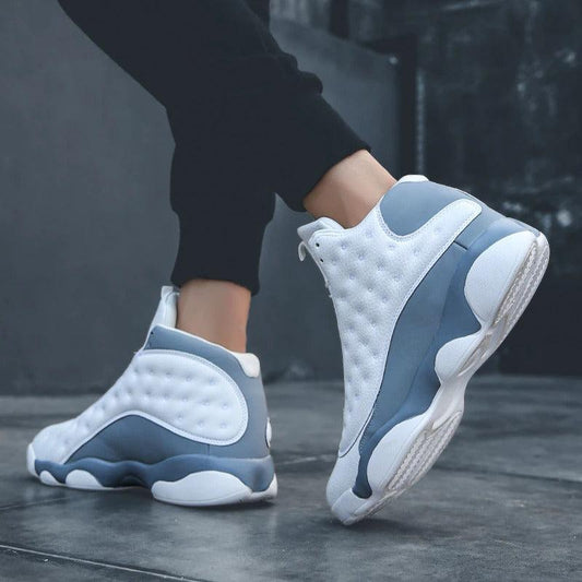 Stevvex athletic shoes white and blue with quilted side panels on Tampa Home & Garden Store