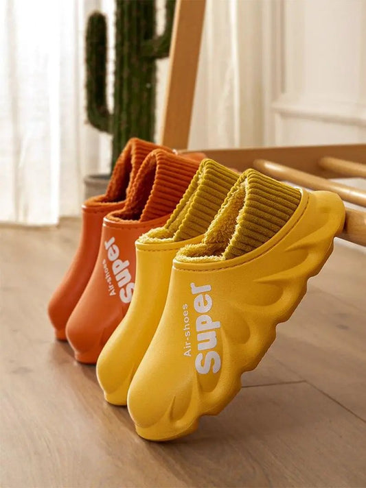 Winter slippers Stevvex set of 3 yellow/orange slip-on indoor outdoor plush fleece lining on Tampa Home & Garden Store