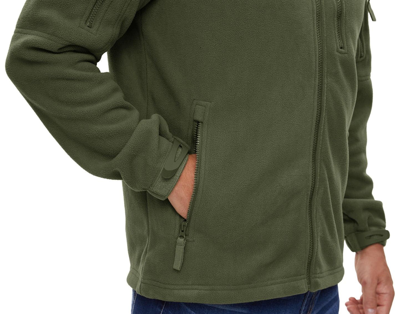 Stevvex Winter Tactical Fleece Jacket olive green with zip pockets and adjustable cuffs on Tampa Home & Garden Store