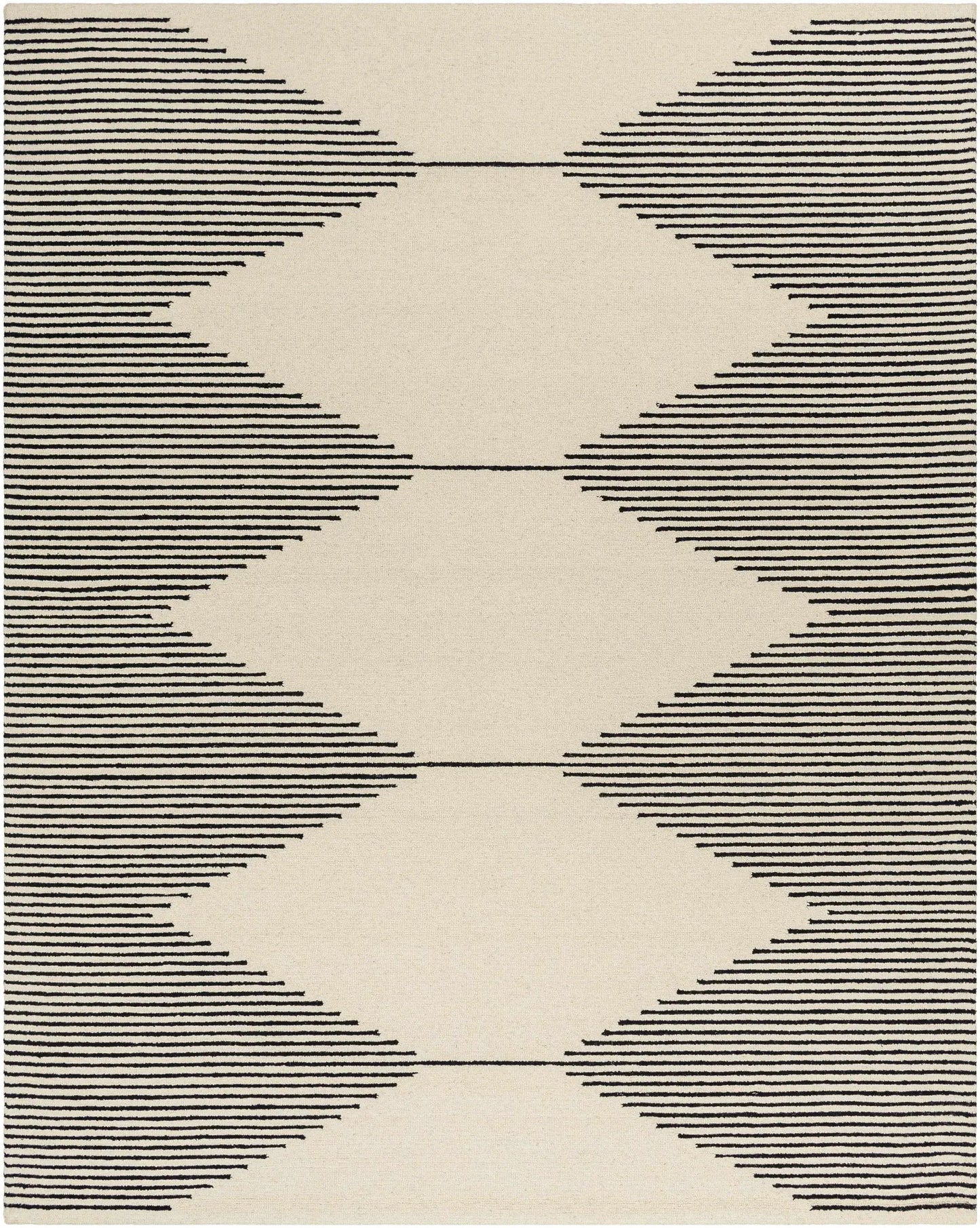 Walkerston Hand Tufted Wool Rug Black on cream with bold linear X pattern Boutique Rugs on Tampa Home & Garden Store