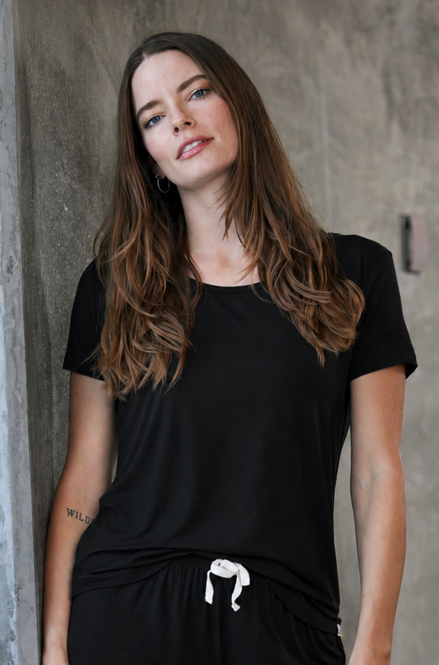Women's Bamboo Lounge Short Sleeve T-Shirt in black by Spun Bamboo on Tampa Home & Garden Store