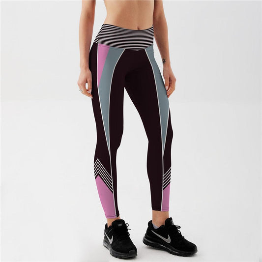 Stevvex women high-waist leggings with color-block panels in purple and teal on black base on Tampa Home & Garden Store
