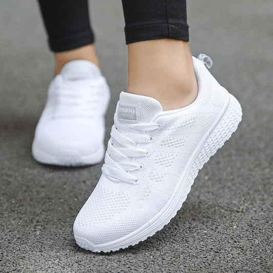 Women's white mesh walking sneakers Stevvex breathable casual flats on Tampa Home & Garden Store