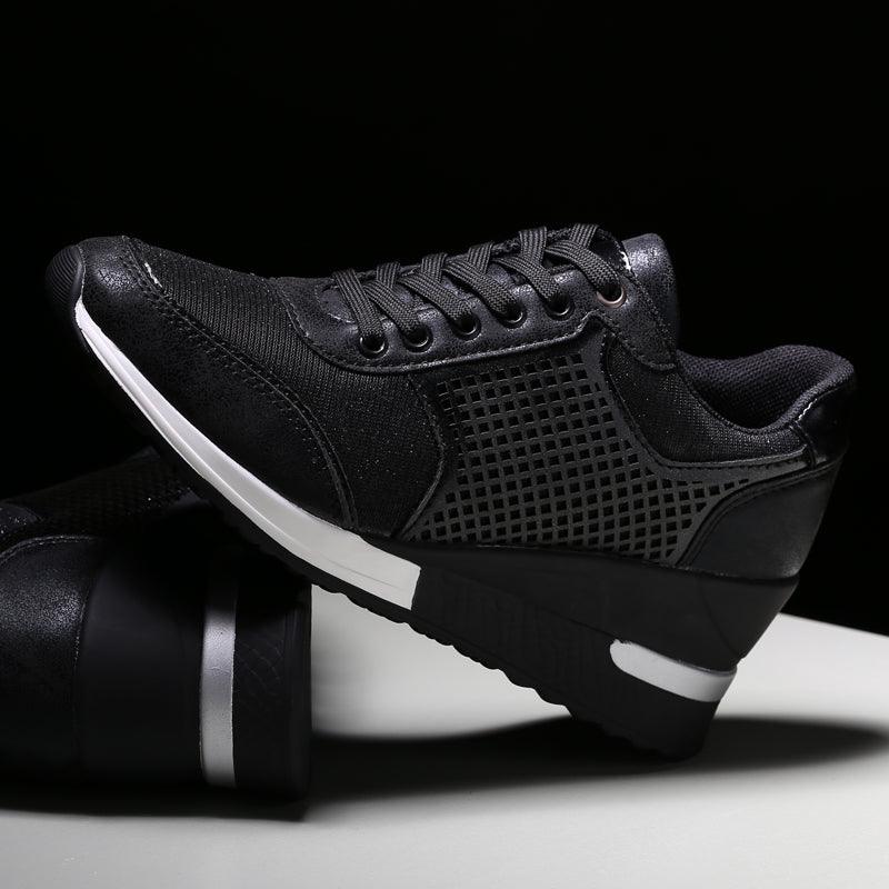 Stevvex women sneakers black athletic running shoes with breathable grid side panel white sole on Tampa Home & Garden Store