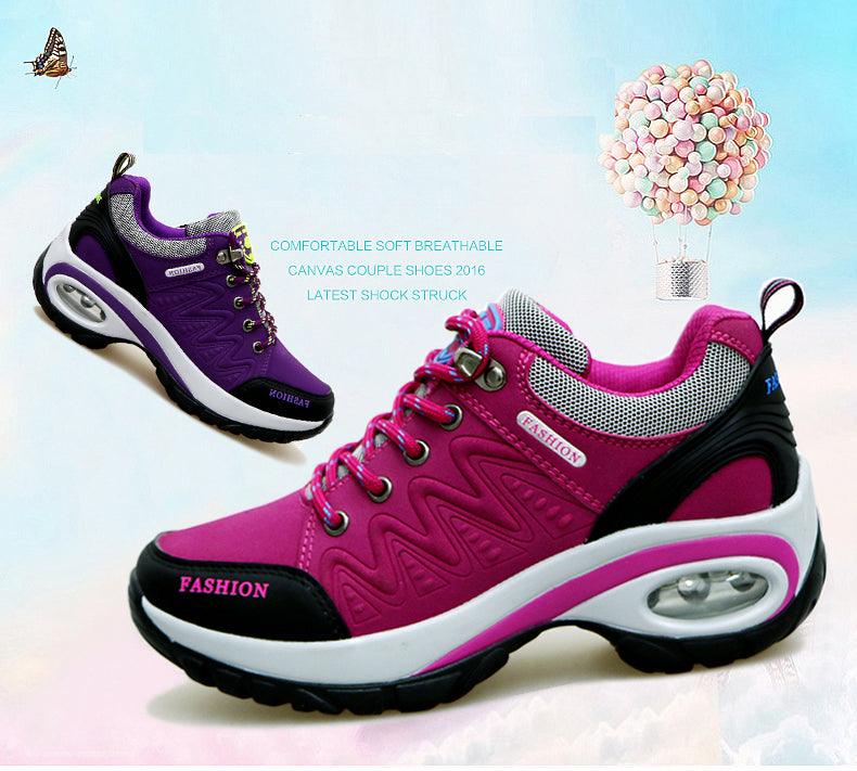 Pink and purple women’s running sneakers with air cushion, mesh upper, lace-up, two sneakers on Tampa Home & Garden Store