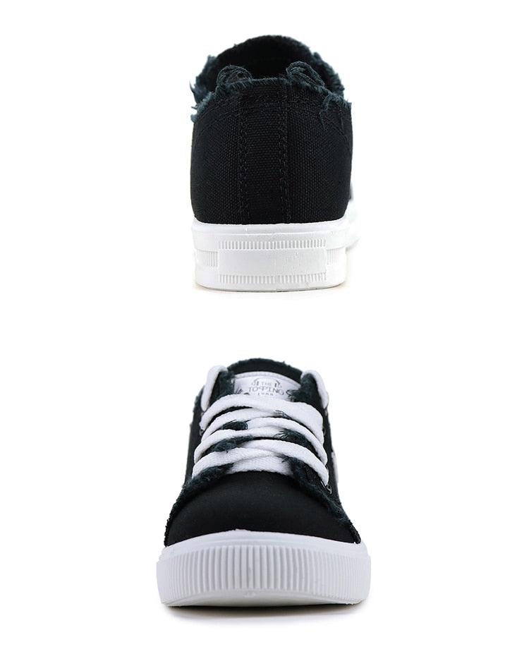Stevvex women's canvas sneakers black frayed-edge fabric white rubber sole lace-up low-top on Tampa Home & Garden Store