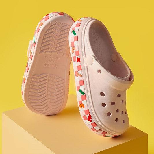 Stevvex Women's Sandals peach perforated clogs with colorful edge on Tampa Home & Garden Store